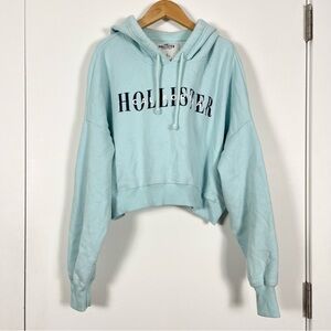 Hollister Women's Cropped Logo Hoodie Size S Pale Blue Pullover Preppy 2018